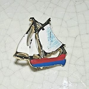 Vintage sailboat pin brooch, yacht, Nautical, sailor, shore, men's brooch, red